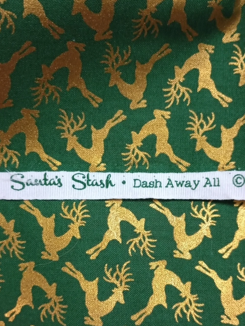 Holiday Green and Gold Reindeer Pattern Patrick Lose 100% Cotton Fabric 1 Yard